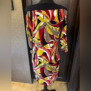 Banana Republic dress. Midi. Multi colored w black trim. M. 3/4 sleeve
